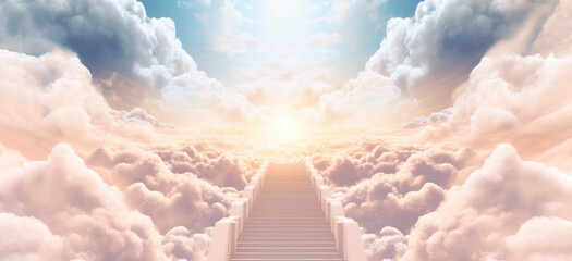 staircase or path to heaven, the concept of enlightenment. human stands in front of the paradise gat