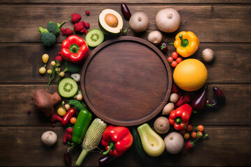 Wall Mural - Top view of fresh vegetables and fruits