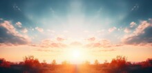 Sun Light And Morning Sunshine Sky Autumn Sunset Perspective Background, Generative AI