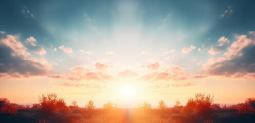 Wall Mural - sun light and morning sunshine sky autumn sunset perspective background, generative ai