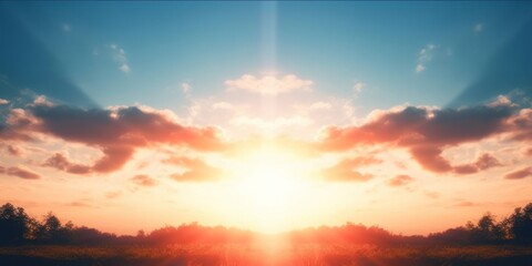 Wall Mural - sun light and morning sunshine sky autumn sunset perspective background, generative ai