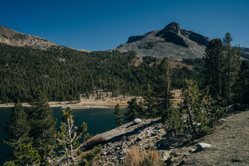 Beautiful Tenaya lake and mountains reflection, Yosemite National park