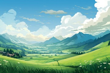 Wall Mural - Rural scene village mountains home land. Generate Ai