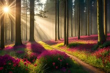 Sunrise In The Pink  Forest