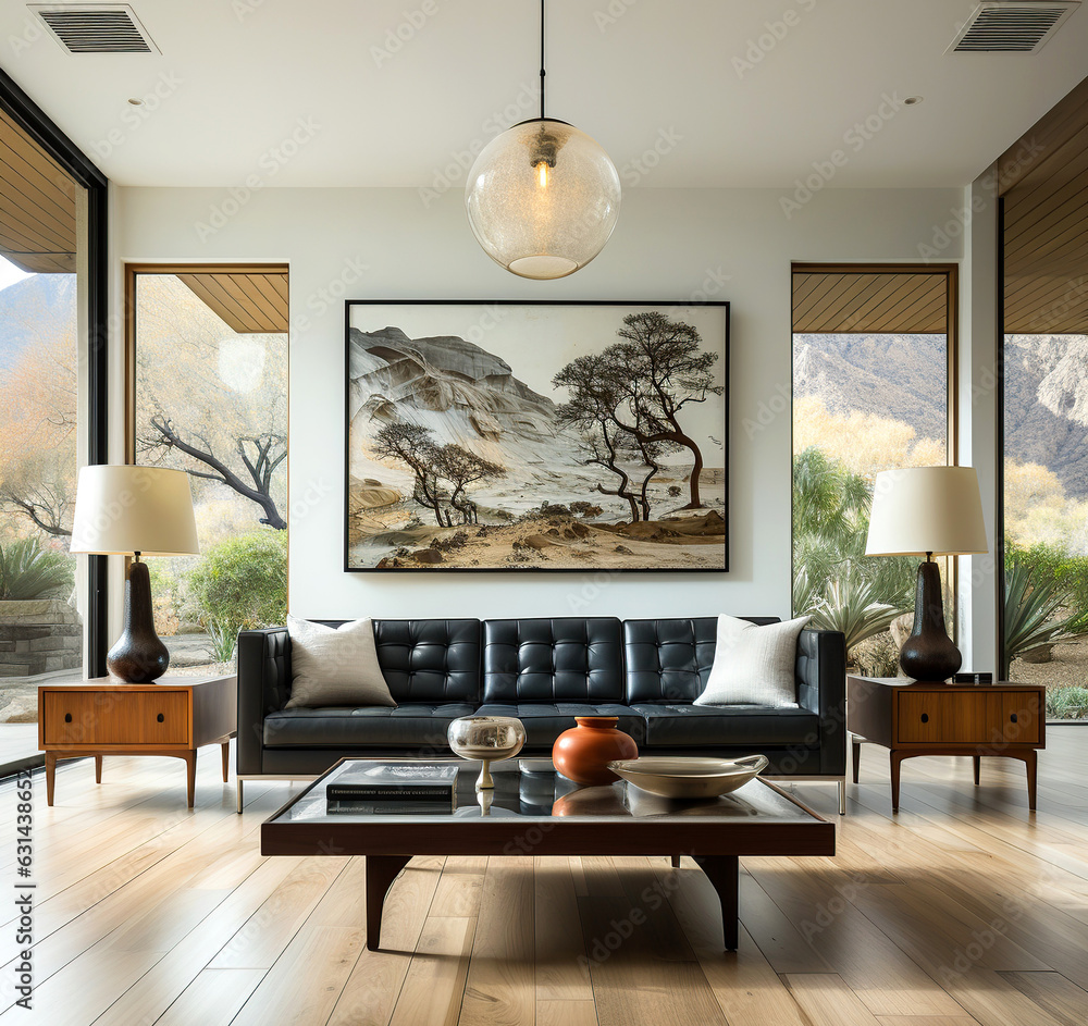 Mid-century style home interior design of modern living room. Accent ...