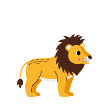 Vector Picture Of Cute Yellow Lion Isolated On White Background.