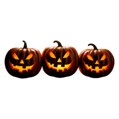 Wall Mural - three halloween pumpkins with scary faces on a transparent background