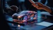 © somchai20162516 - Car design engineers using holographic app in digital tablet
