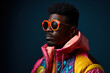 Photo of Portrait Of A Fashionable Black Man, 80S Fashion, Colorful Studio Lighting