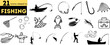21 Fishing Icons Vector Illustration. The icons are vector illustrations, so they can be scaled to any size without losing quality.