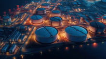 Aerial View Oil And Gas Terminal Storage Tank Farm,