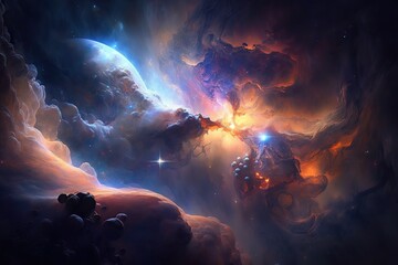 stars and nebula in space, bright light and colors, generative ai.