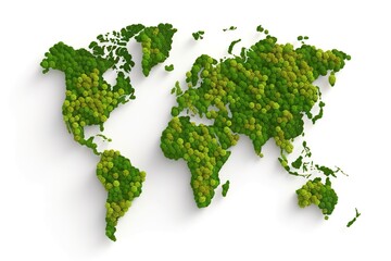 world map green grass surface isolated on a white background.