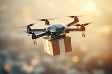 A Drone Carrying A Package Ready For Delivery.