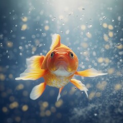 Wall Mural - Beautifully colored goldfish swim in the clear aquarium water. 3d animation swimming goldfish.