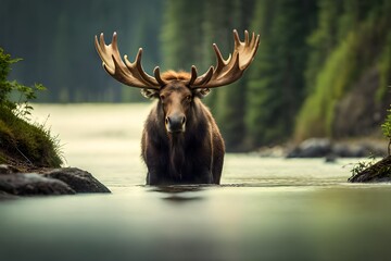 Poster - deer in the lake