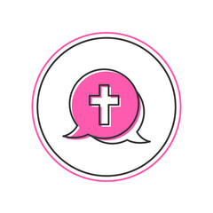 Sticker - Filled outline Christian cross icon isolated on white background. Church cross. Vector