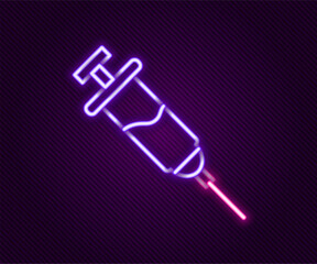 Canvas Print - Glowing neon line Doping syringe icon isolated on black background. Colorful outline concept. Vector