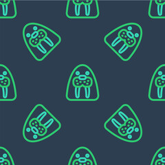 Wall Mural - Line Walrus animal icon isolated seamless pattern on blue background. Vector