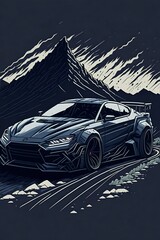 Wall Mural - Drifting car. AI generated illustration