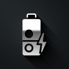 Wall Mural - Silver Battery charge level indicator icon isolated on black background. Long shadow style. Vector