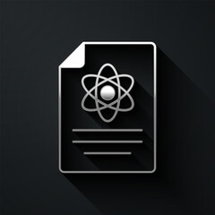 Sticker - Silver Chemistry report icon isolated on black background. Long shadow style. Vector