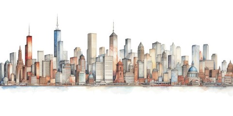 Wall Mural - city skyline color pencil drawing on white background. beautiful generative ai aig32
