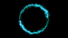 Blue Mist Neon On Circle Light Trail Endless Looping Animation On Black Background. Light Streak Roundness.	