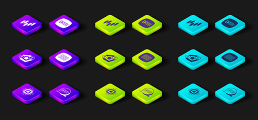 Set Processor CPU, Data analysis, Financial growth, Binary code, and Browser with stocks market icon. Vector