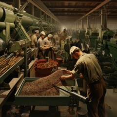 Manufacture of shells and cartridges on the assembly line of a military plant