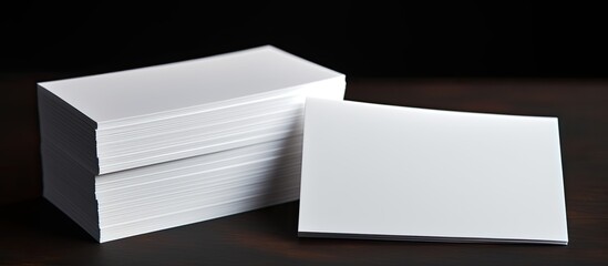 Wall Mural - White business cards with space to write on them against a black background. Represents business,