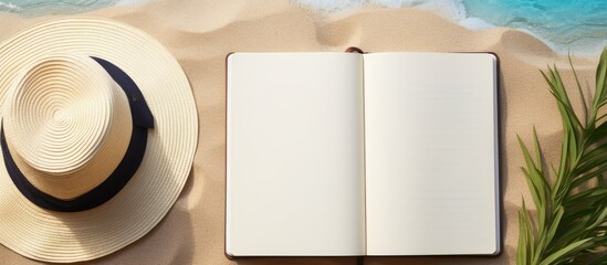 Poster - A blank writing book is shown with summer beach accessories in the background, providing space