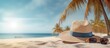 © HN Works - A banner for summer travel featuring a vacation and adventure concept. The picture a sandy tropical