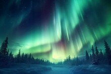Northern Lights On The Night Sky. Aurora Borealis. AI Generated, Human Enhanced