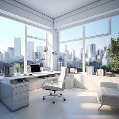 Wall Mural - white clean and clear office working space interior design ideas concept comercial space design for workstation  modern beautiful material design background,ai generate