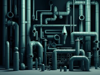 Pipeline network with valves and pumps in a sprawling industrial complex