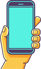 Wall Mural - Hand Holding Mobile Phone Screen Cartoon Icon