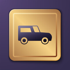 Canvas Print - Purple Car icon isolated on purple background. Gold square button. Vector