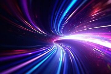Wall Mural - abstract futuristic background with pink blue glowing neon moving high speed wave lines and bokeh li
