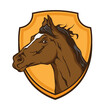 Horse head vector illustration with shield, good for Stable and Ranch logo 