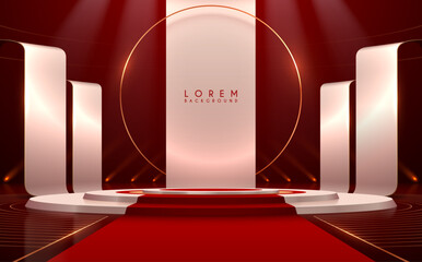 Wall Mural - white and red podium with golden elements