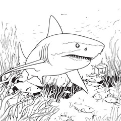 shark coloring book under water world drawing book for boys and girls corel drawing pages 