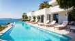 © Morgan - Piscine et transats dans un luxueux hôtel d'une ile de Grèce. Generative AI.