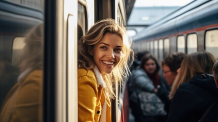 Wall Mural - Young girl using public transport