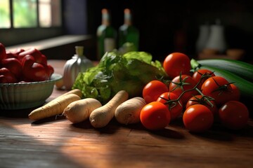 Сolorful various fresh organic ripe vegetables on the table for prepare healthy nutrition