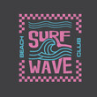© SS-Designs - retro beach club Surf Wave Typography wave outline t shirt print