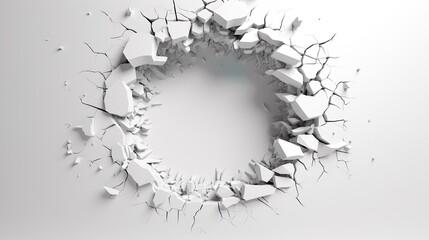 Broken hole white wall texture background fracture