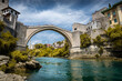 Old Bridge and Mosque in the Old Town of Mostar, Bosnia-Herzegovina