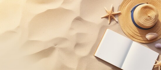 Poster - A blank writing book is shown with summer beach accessories in the background, providing space