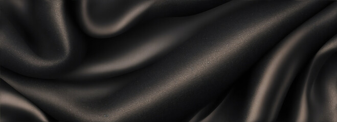 Black glittery wavey twirled silk fabric background from Generative AI